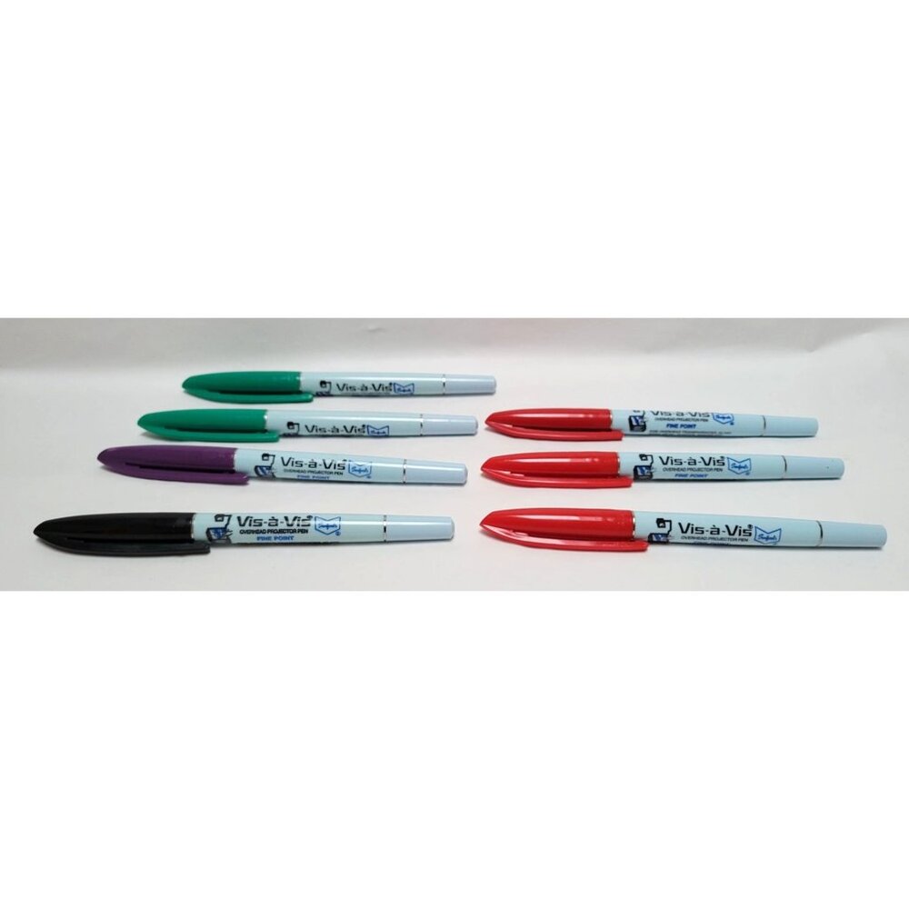 Vintage Sanford Vis-A-Vis Overhead Projector Pens 7 Fine Point Pens Washable Ink - Picture 2 of 10